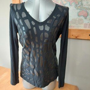 Eva Kayan Faux Leather Animal Print Long Sleeve Top (EU-40,US-30,M)